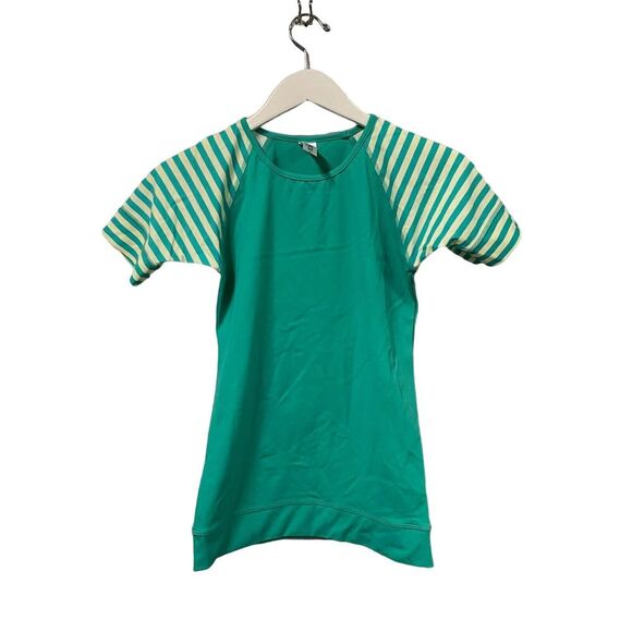 Lime Ricki Rash Guard Swim Shirt Womens S Turquoise Green Stripe Top Compression - Picture 1 of 4